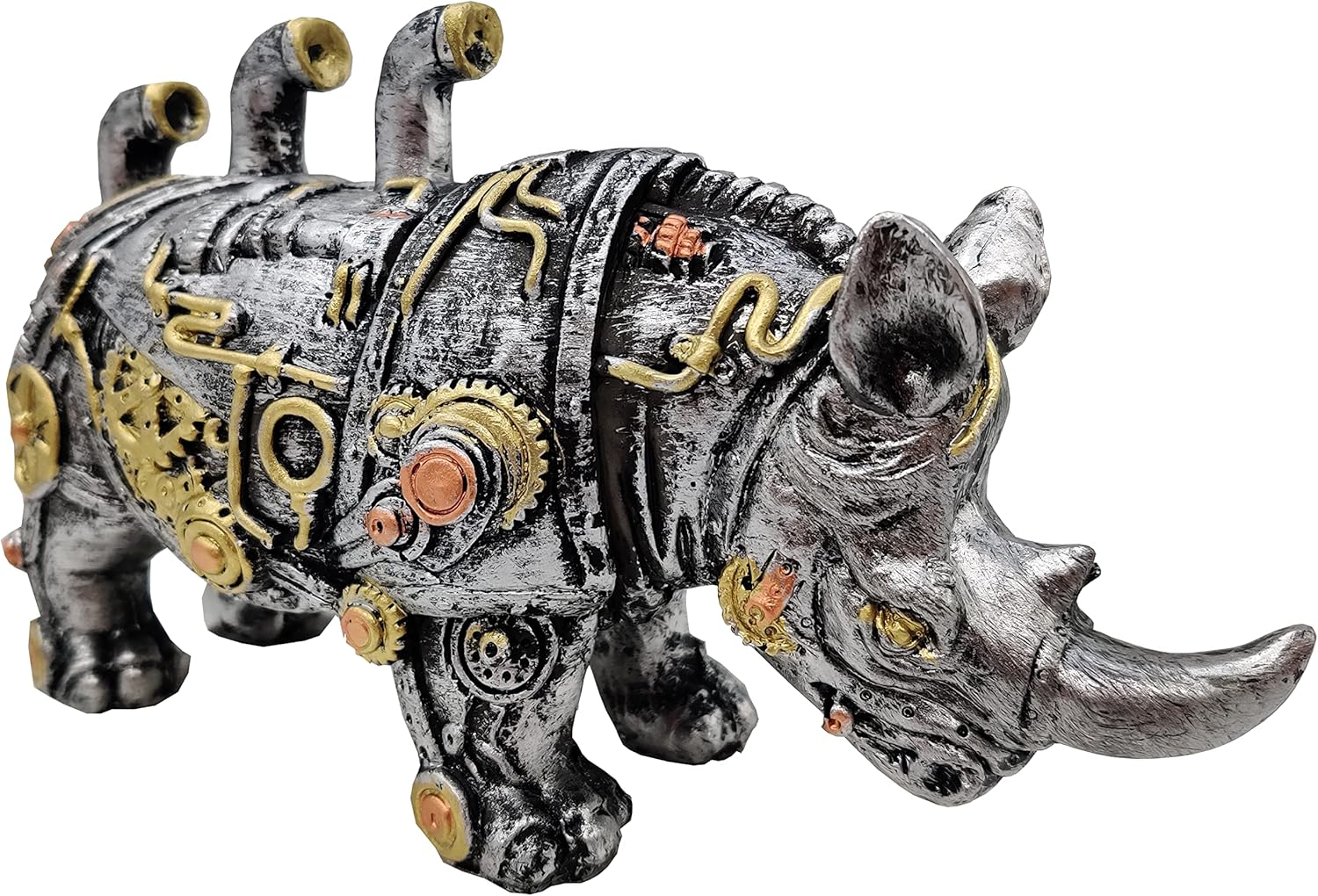 Mechanical Punk Animals Statue - Industrial Design Steampunk Dachshund/Elephant/Snail/Wolf/Rhino Resin Crafts Creative Ornaments,Sculpture for Office Bookshelf Desktop Decorations,Rhino … …