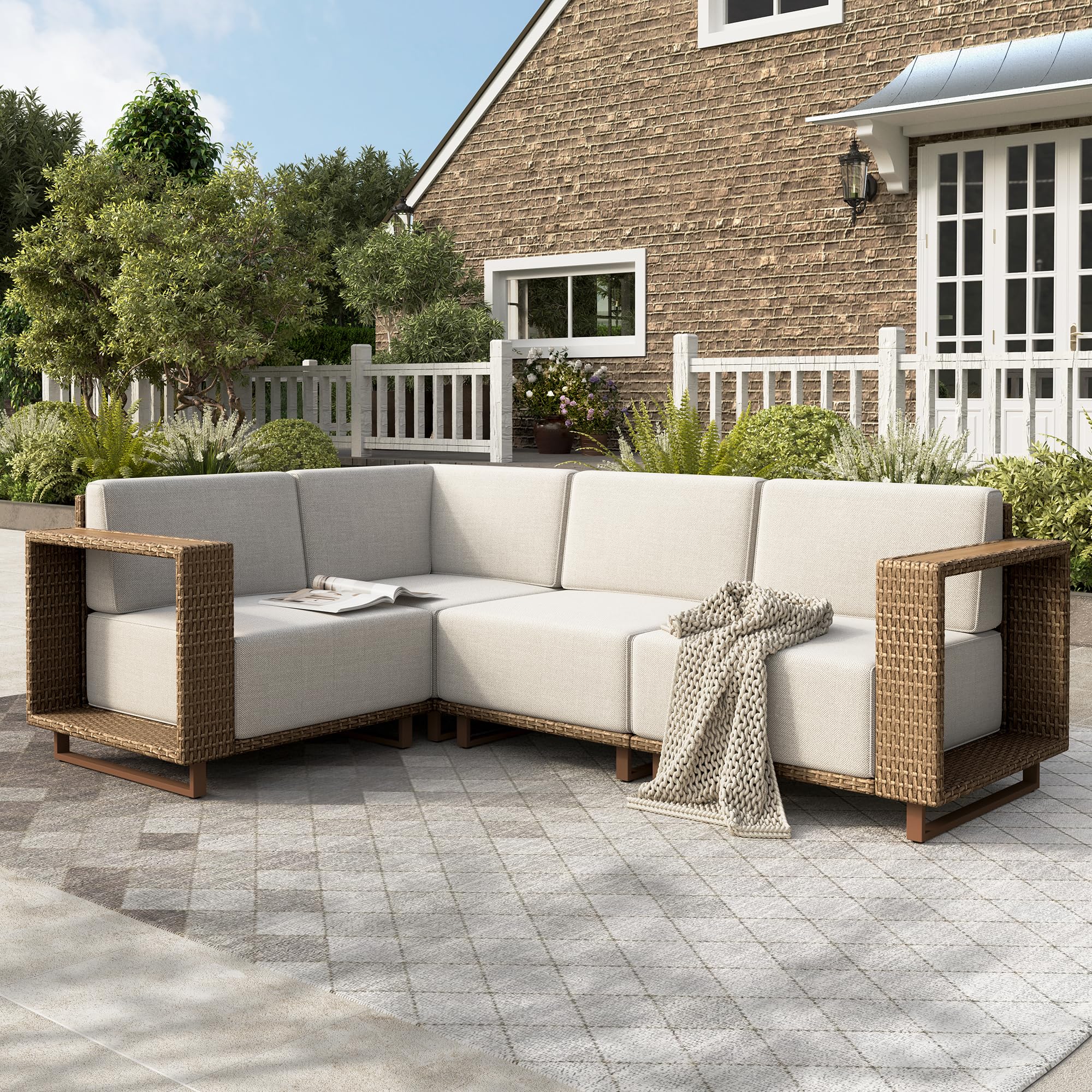 HERA'S HOUSE 4 Piece Patio Wicker Sectional in Beige