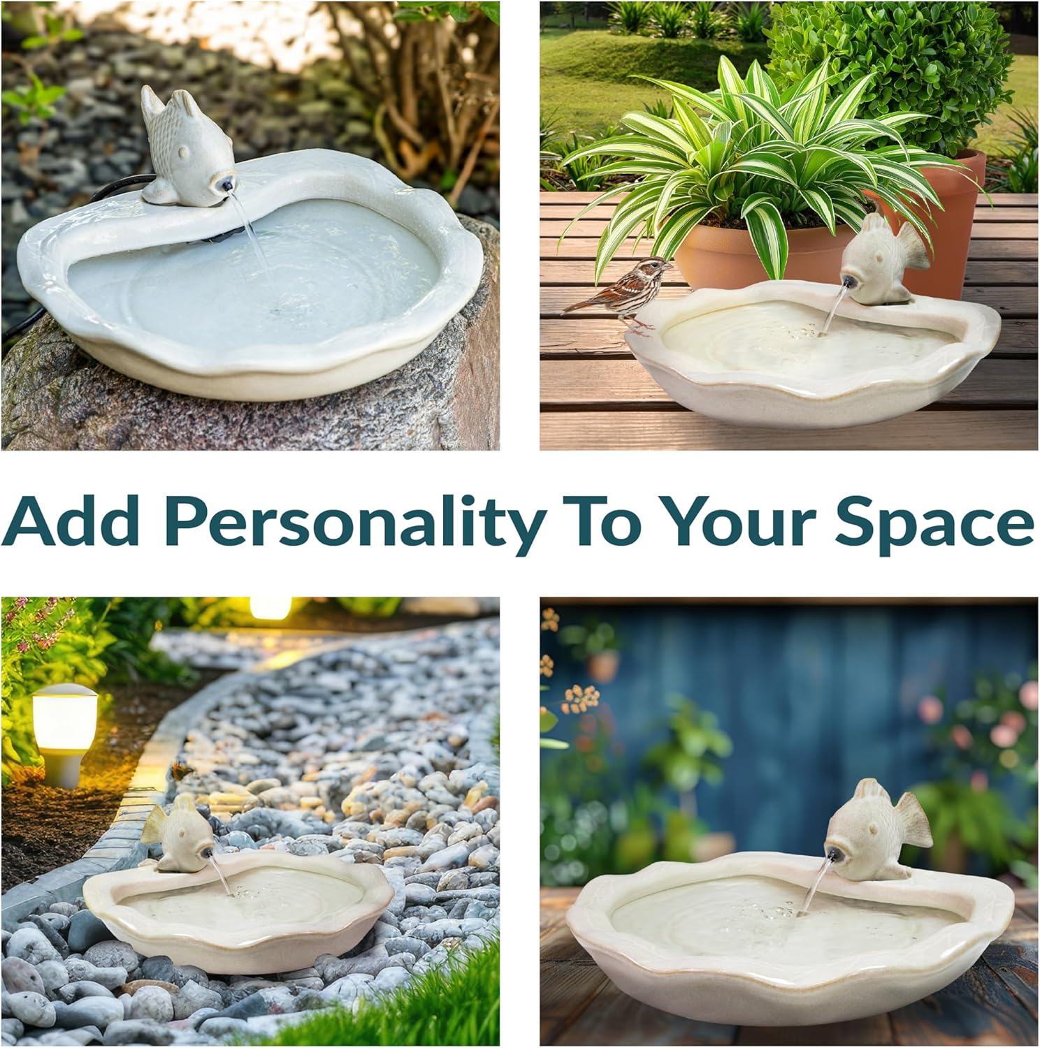 Sunnydaze Glazed Ceramic Fish 7-Inch Outdoor Garden Fountain - Outdoor Tabletop Fountain for Patio, Deck, Garden