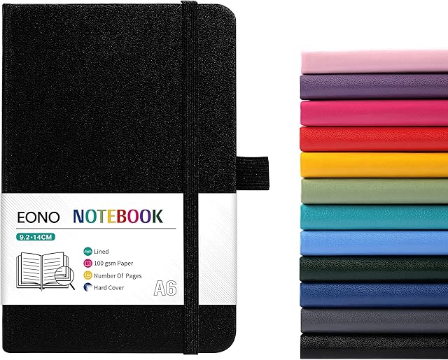 Amazon Brand - Eono Pocket Notebook, A6 Pocket Notebook with Premium Paper, Faux Leather Classic Writing Pocket A6 Notebook Journal, 5.7" X 3.8", Hardcover, Black