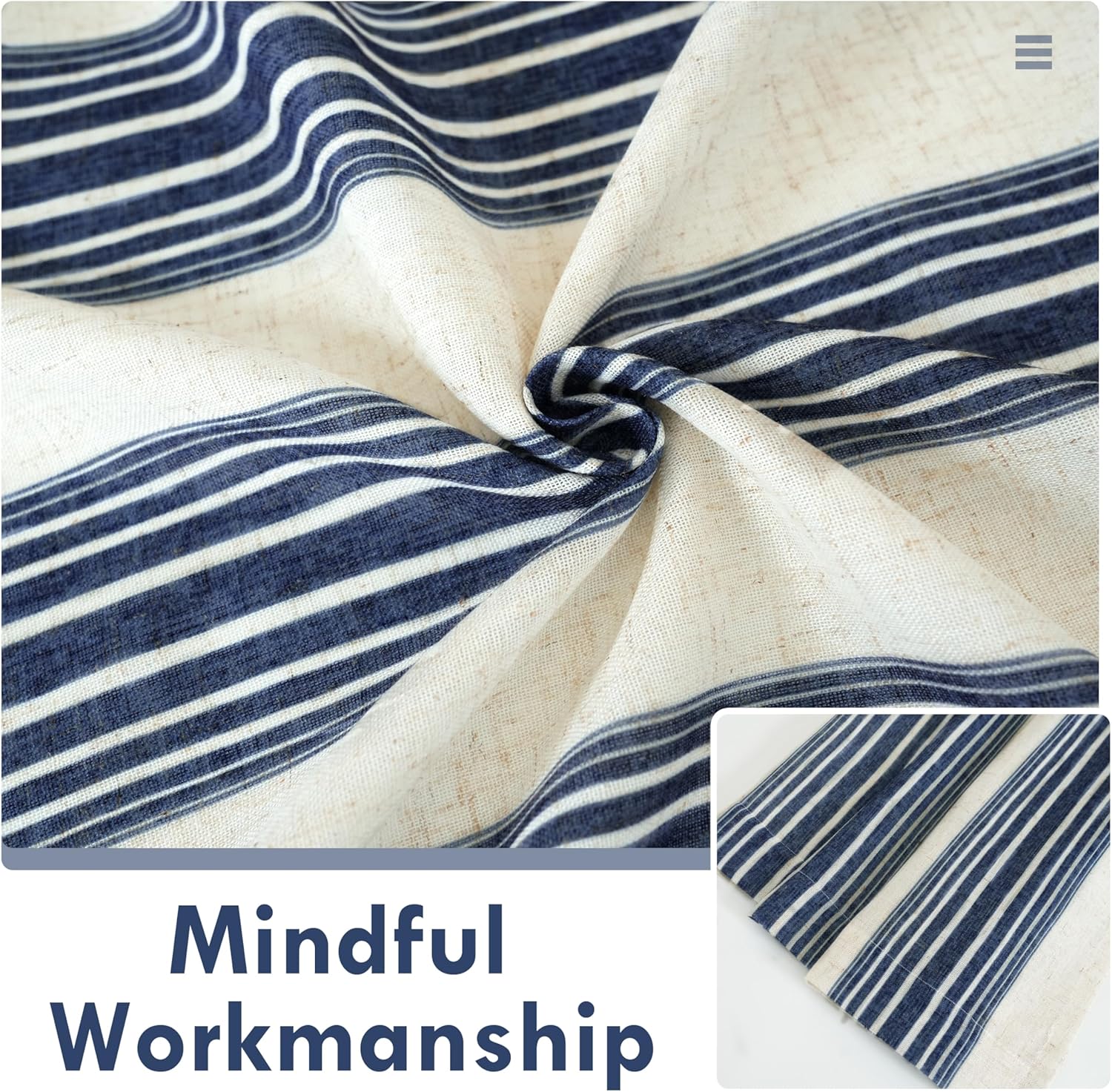 DriftAway Farmhouse Curtains for Living Room Vertical Striped Linen Curtains Semi Sheer Light Filtering Back Tab Rod Pocket Window Treatments, 54 Inches Long, 2 Panels, Dark Blue on Beige