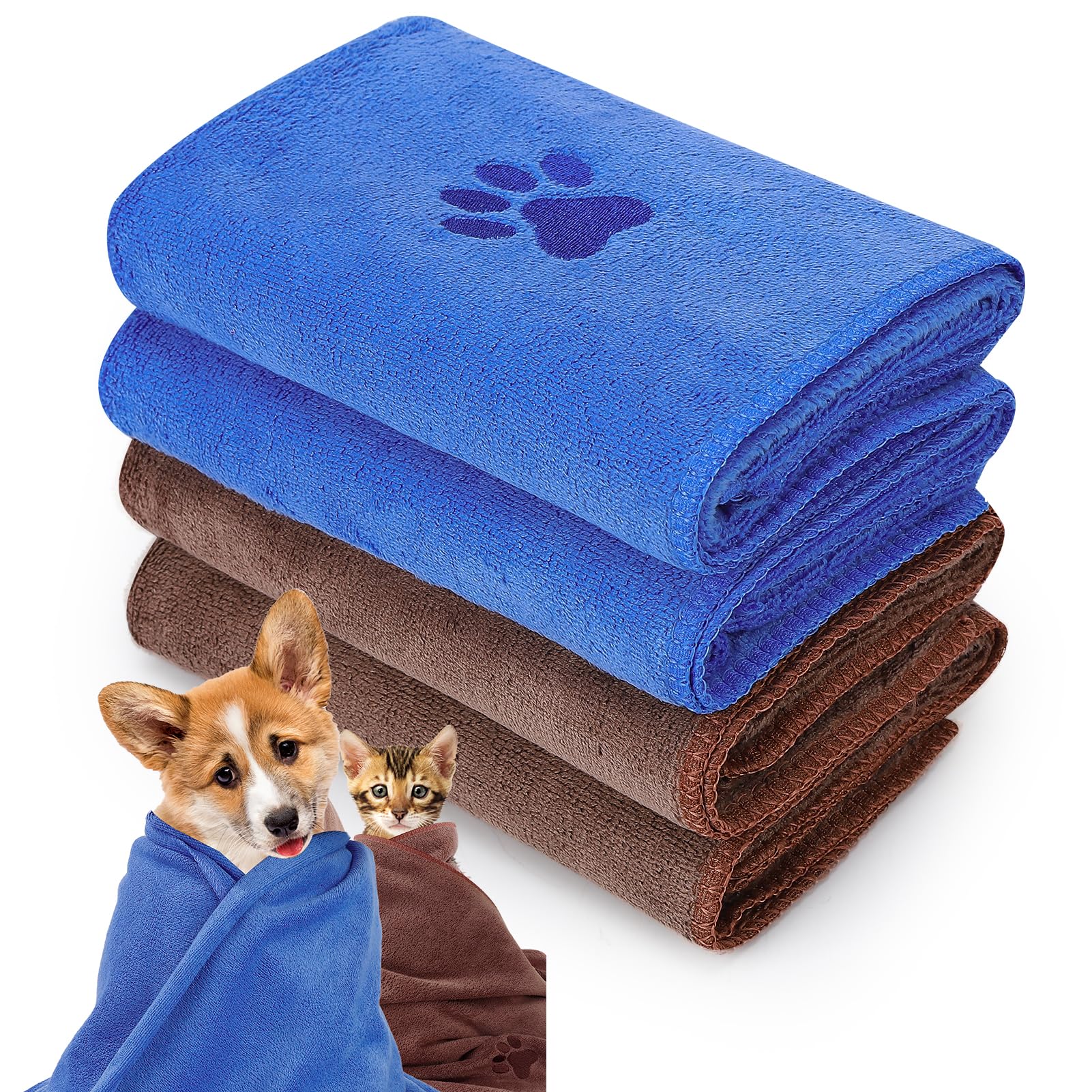 GSrenyu 4 Pack Microfibre Dog Towels, Quick Drying Dog Towel Super Absorbent Pet Bath Towel for Puppies, Cats and Other Pets Bath, Rain, Travel — image 1
