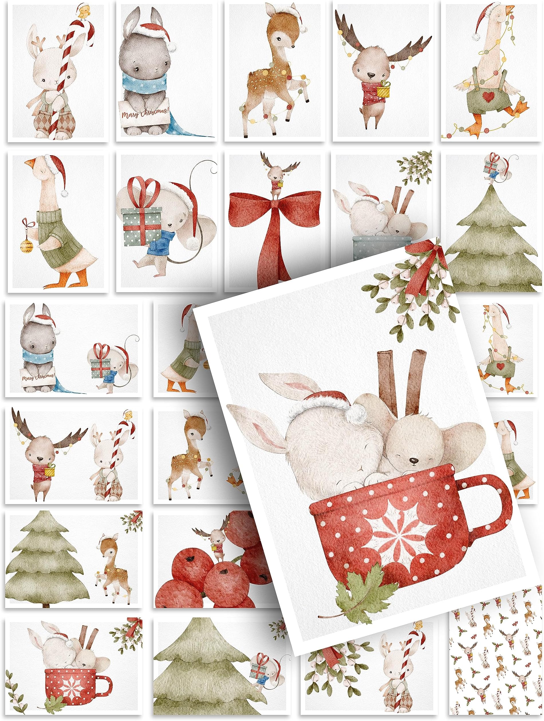 24 Geburtstagskarten Set – Tierisch Niedlich Mit Hase & Bär, DIN A6, Aus FSC-Naturpapier