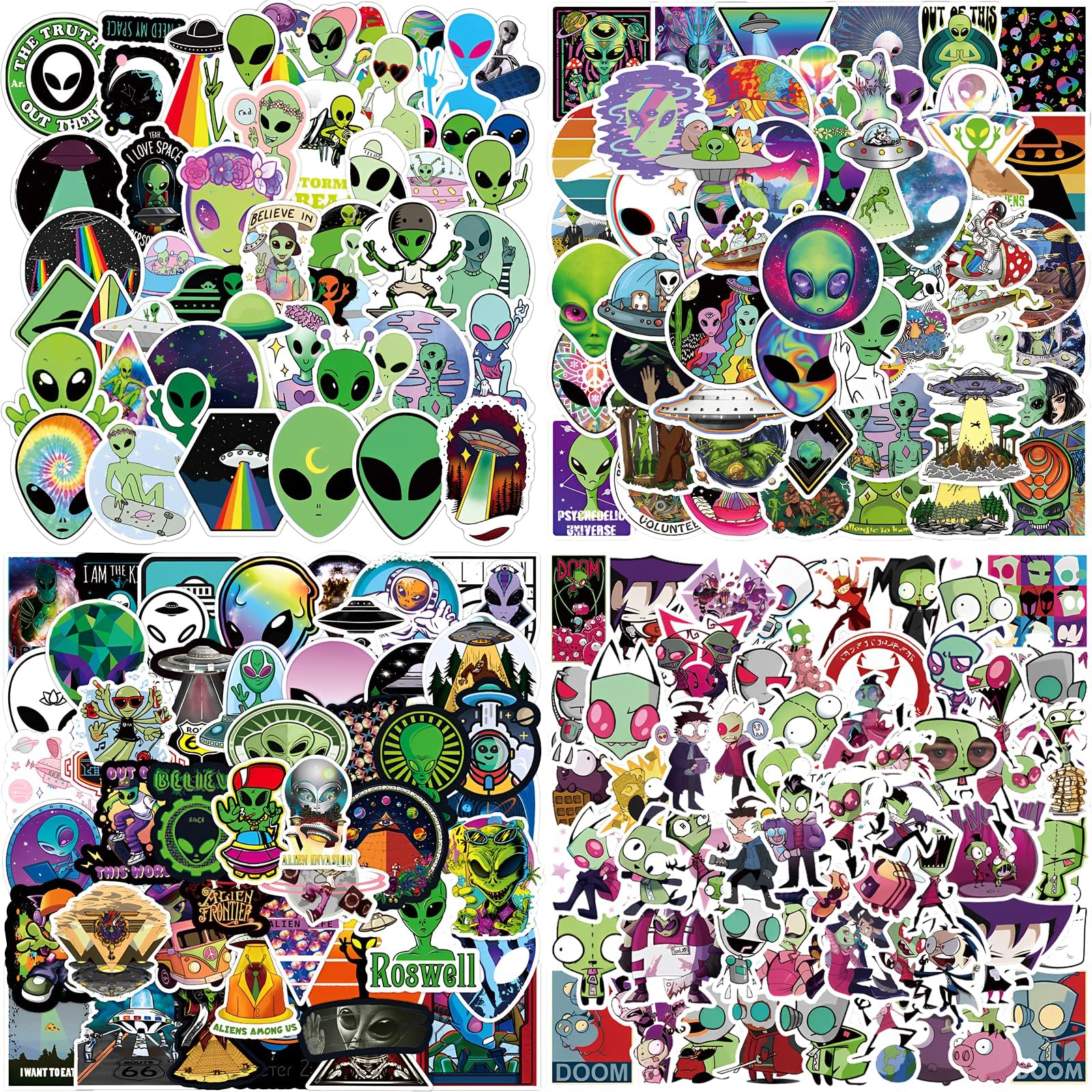 GlinteeAlien Stickers [200pcs] UFO Stickers for Teen, Vinyl Water Bottles Waterproof Stickers for Laptop Guitar Scrapbook Skateboard Stickers