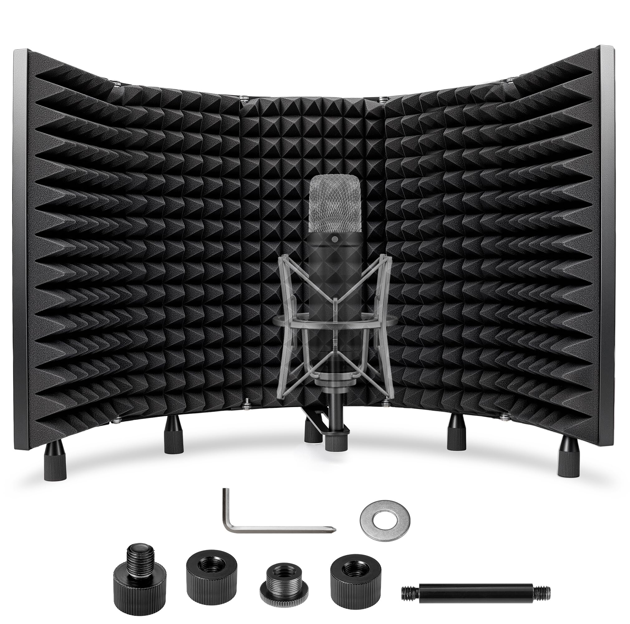 CAHAYA Scudo di Isolamento per Microfono Pieghevole: Scudo Insonorizzanti a 5 Pannelli Fonoassorbenti per Studio di Registrazione Pannelli Acustici con Adattatore per Microfono da 3/8" a 5/8"