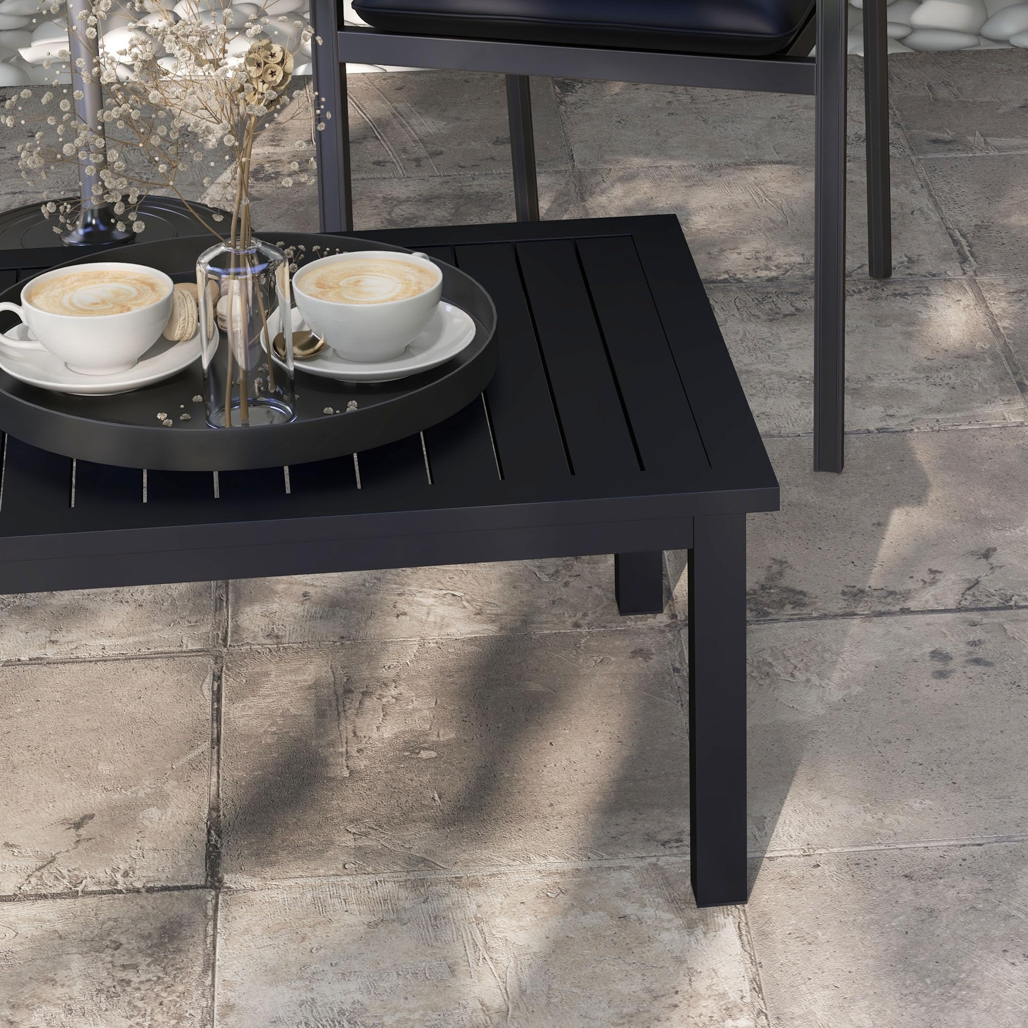 Outsunny Table Basse rectangulaire Jardin Aluminium 100x60x37 cm Noir