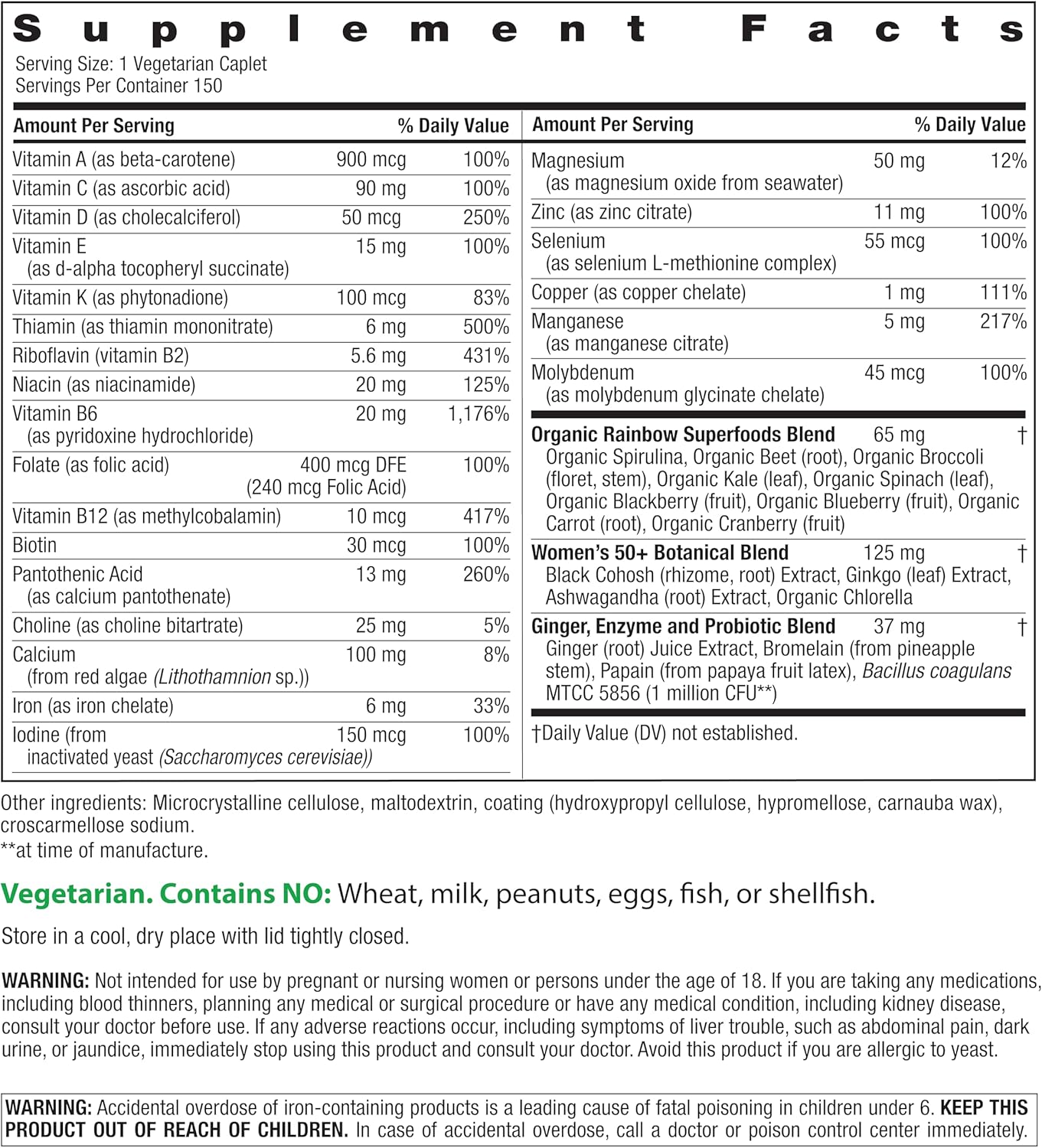 Rainbow Light Multivitamin for Women 50+, Vitamin C, D & Zinc, Probiotics, Women’s One 50+ Multivitamin Provides High Potency Immune Support, Non-GMO, Vegetarian, 150 Tablets - Image 2