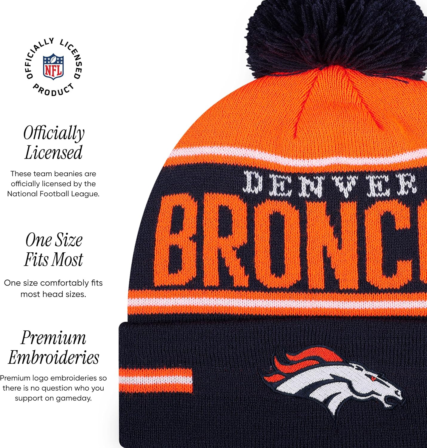 FOCO NFL Team Logo Big Wordmark Stripe Pom Beanie Hat - Image 4