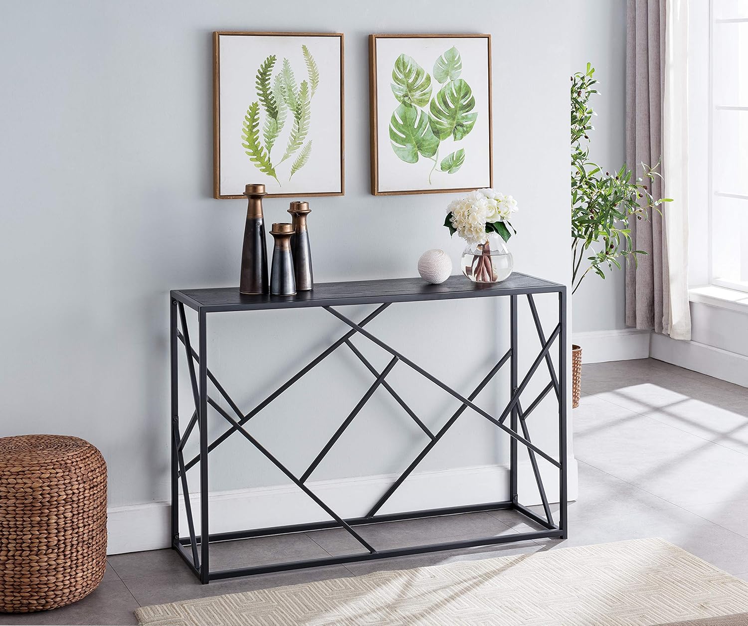 Kings Brand Furniture – Macon Modern Console Sofa Table, Black Metal Frame & Gray Wood - Perfect for Entryways and Living Rooms