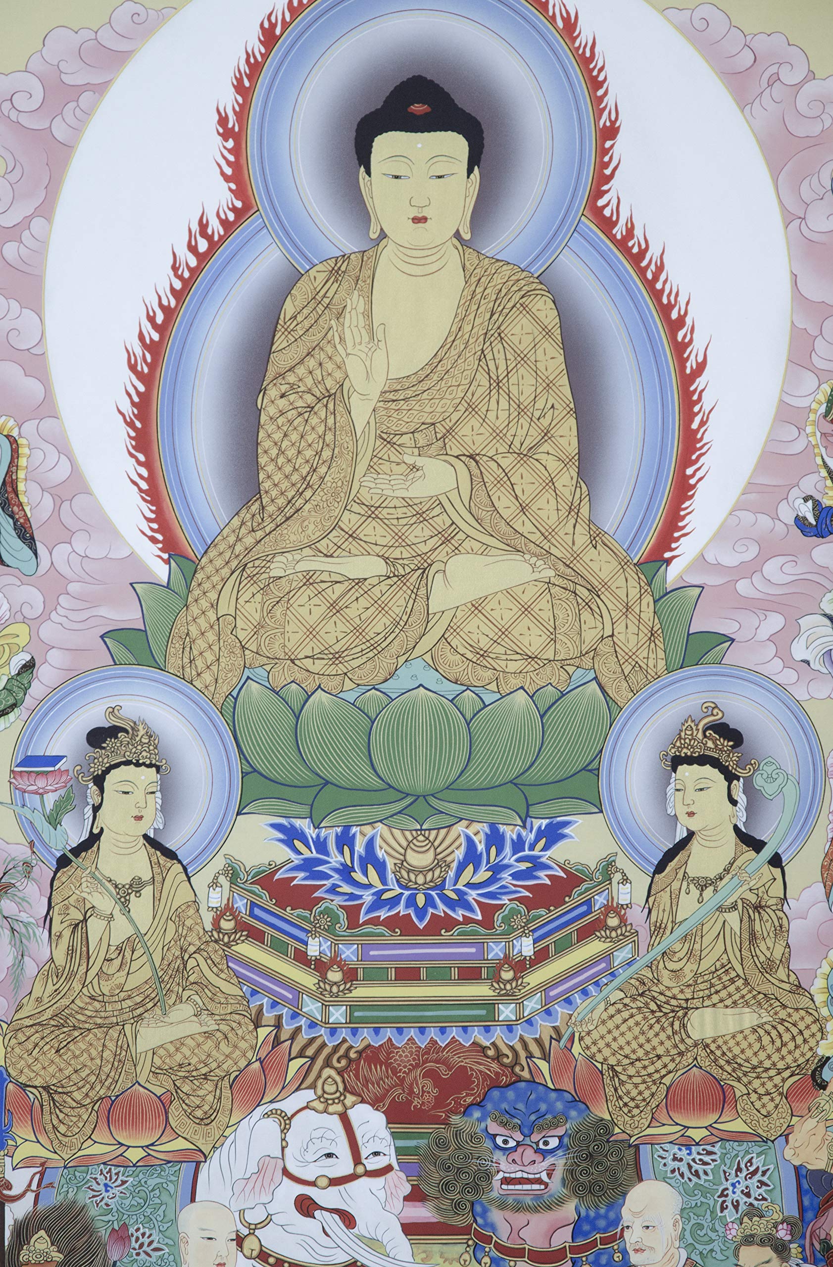 仏像と人物の掛軸　16善神 掛け軸 掛軸 十六善神図 大幅仏画 (複製画・新品) 桐箱・タトウ