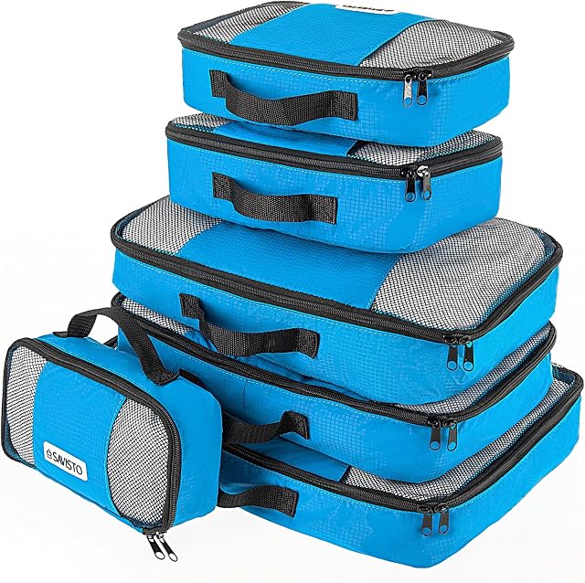 Savisto Packing Cubes - Small, Medium, Large, XL (6-Piece Set) - Blue
