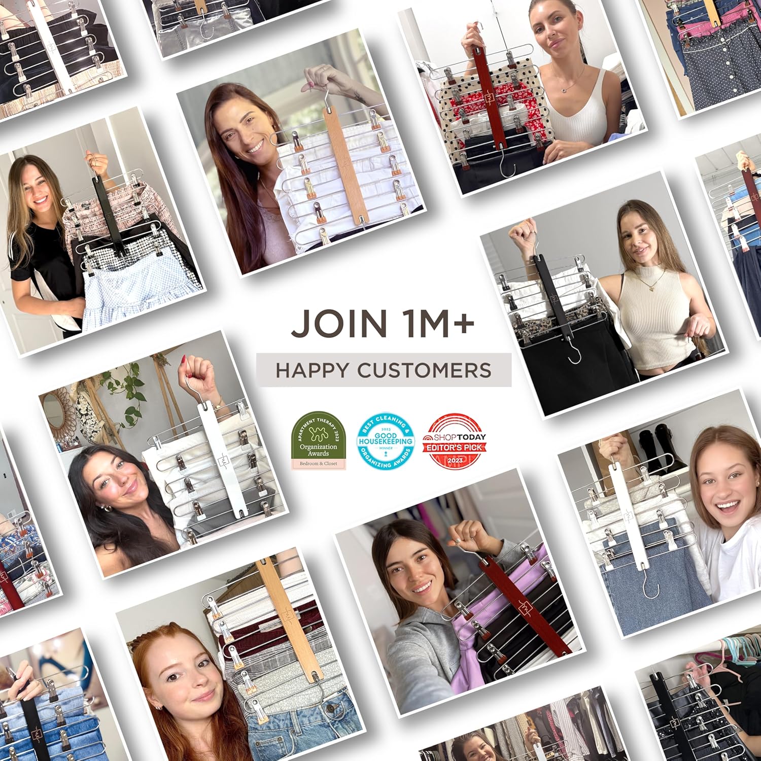 MORALVE Skirt Hangers Space Saving with Clips - 2 Pack - European Beechwood 5-Tier Hanger for Shorts, Skirts, and Pants - Closet Organizer and Storage Solution for Women with 360° Swivel Hook