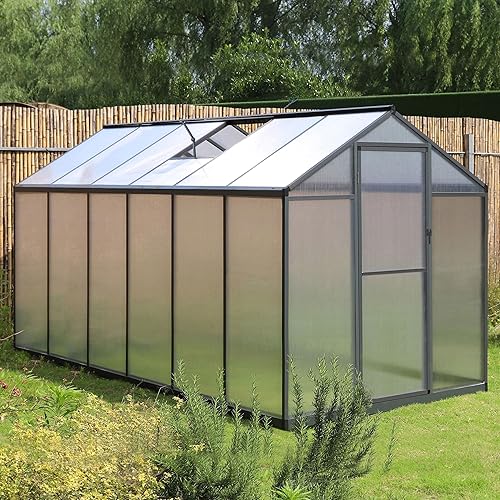 Miniatura 7 de MUPATER Invernadero de 6 x 12 pies para policarbonato resistente al aire libre, kit de plantas de jardín con marco de aluminio, puerta con cerradura