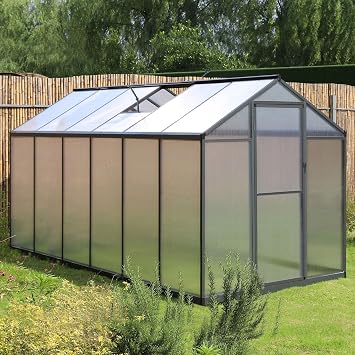 VEIKOU Greenhouse for Outdoor Heavy Duty Polycarbonate, 6 x 12 Garden Plants Greenhouse Kit with Aluminum Frame, Lockable Door and Windows for Backyard Grey