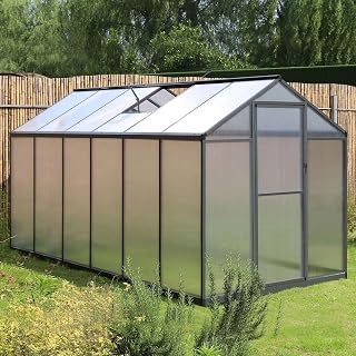 VEIKOU Greenhouse for Outdoor Heavy Duty Polycarbonate, 6' x 12' Garden Plants Greenhouse Kit with Aluminum Frame, Lockable Door and Windows for Backyard Grey