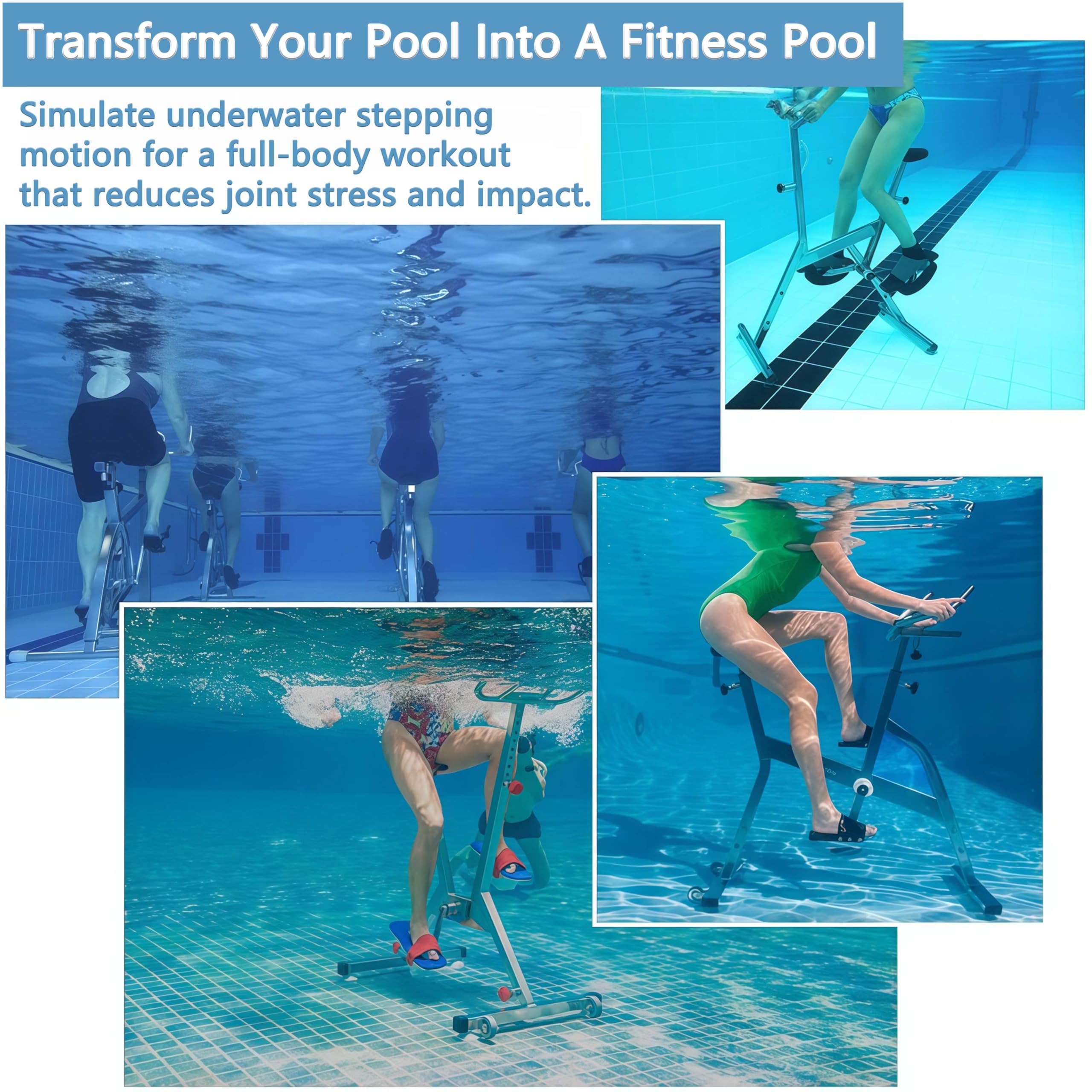 Aquabikes Aus Edelstahl 316l, Fitnessbike FüRs Schwimmbad, Fitness-UnterwasserfahrräDer FüRs Training, Mit Pu-Sitz Und Pe-Pedal, FüR Fitnesscenter Und Heimtrainer