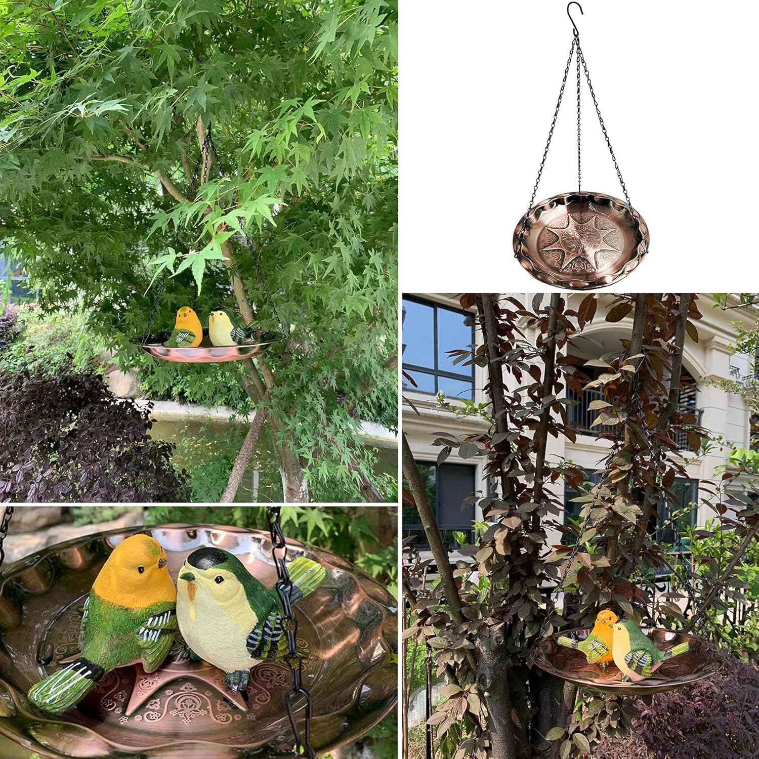 KYZETJD Hanging Bronze Bird Bath Feeder for Outdoor Décor -11.8"(L) x 11.8"(W) x 19.7"(H) : Patio, Lawn & Garden