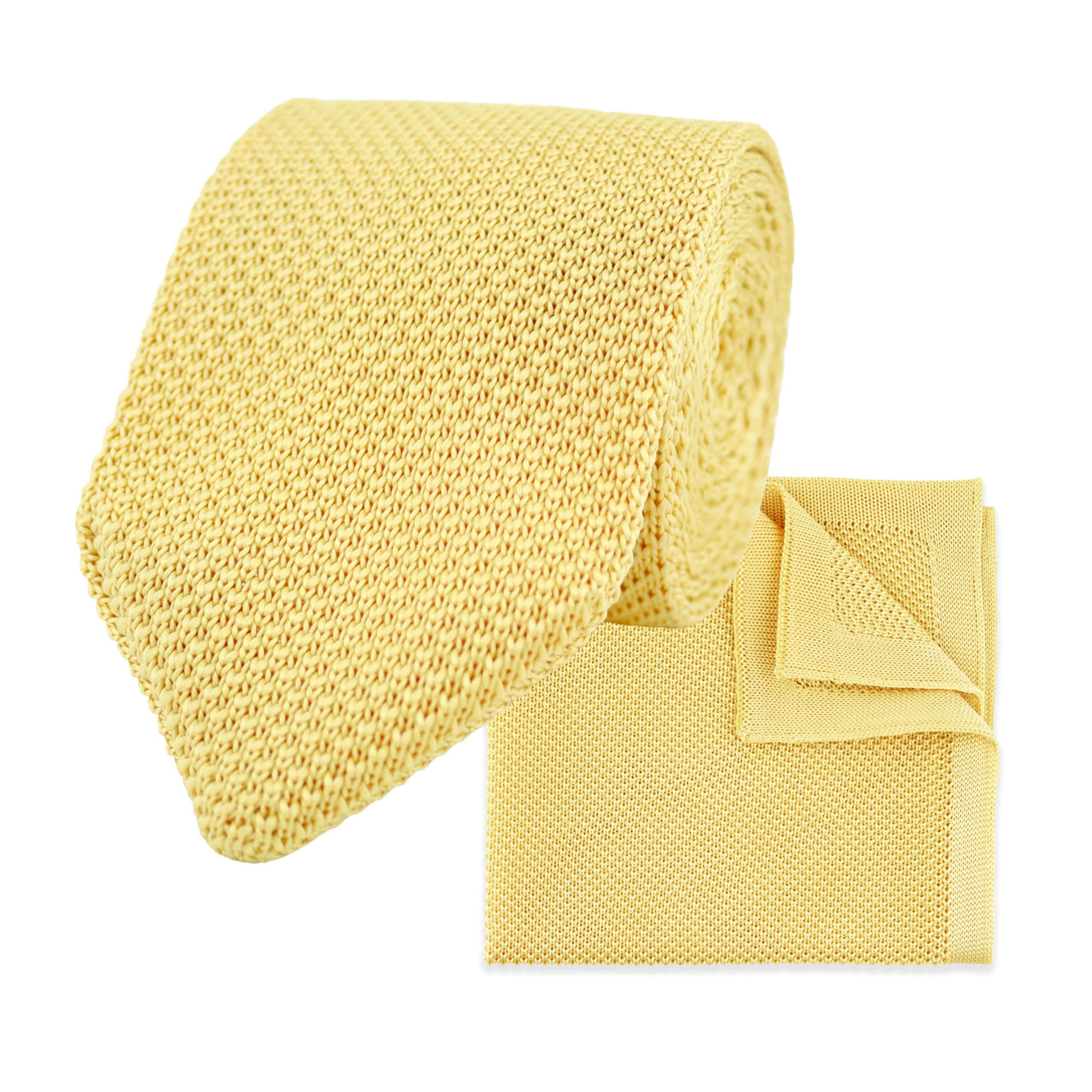 The Gents Lab Pastel Yellow 100% Polyester Diamond End Knitted Tie & Pocket Square Sets - Many Colours (Pastel Yellow)