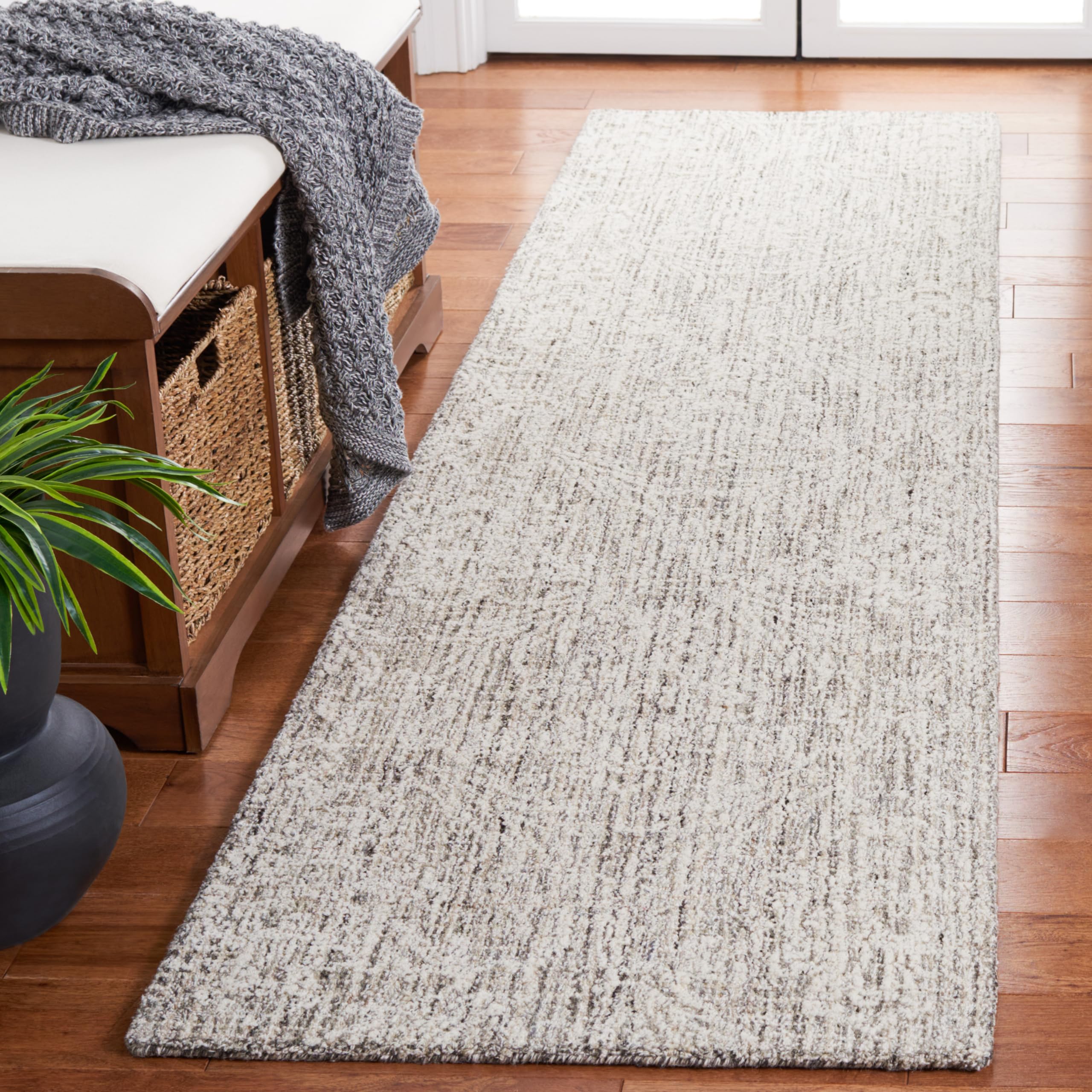 SAFAVIEH Ebony Collection Runner Rug - 2'3" x 9', Grey & Ivory, Modern Design, Handmade Wool, Ideal for The Living Room, Bedroom, Dining Room (EBN112F