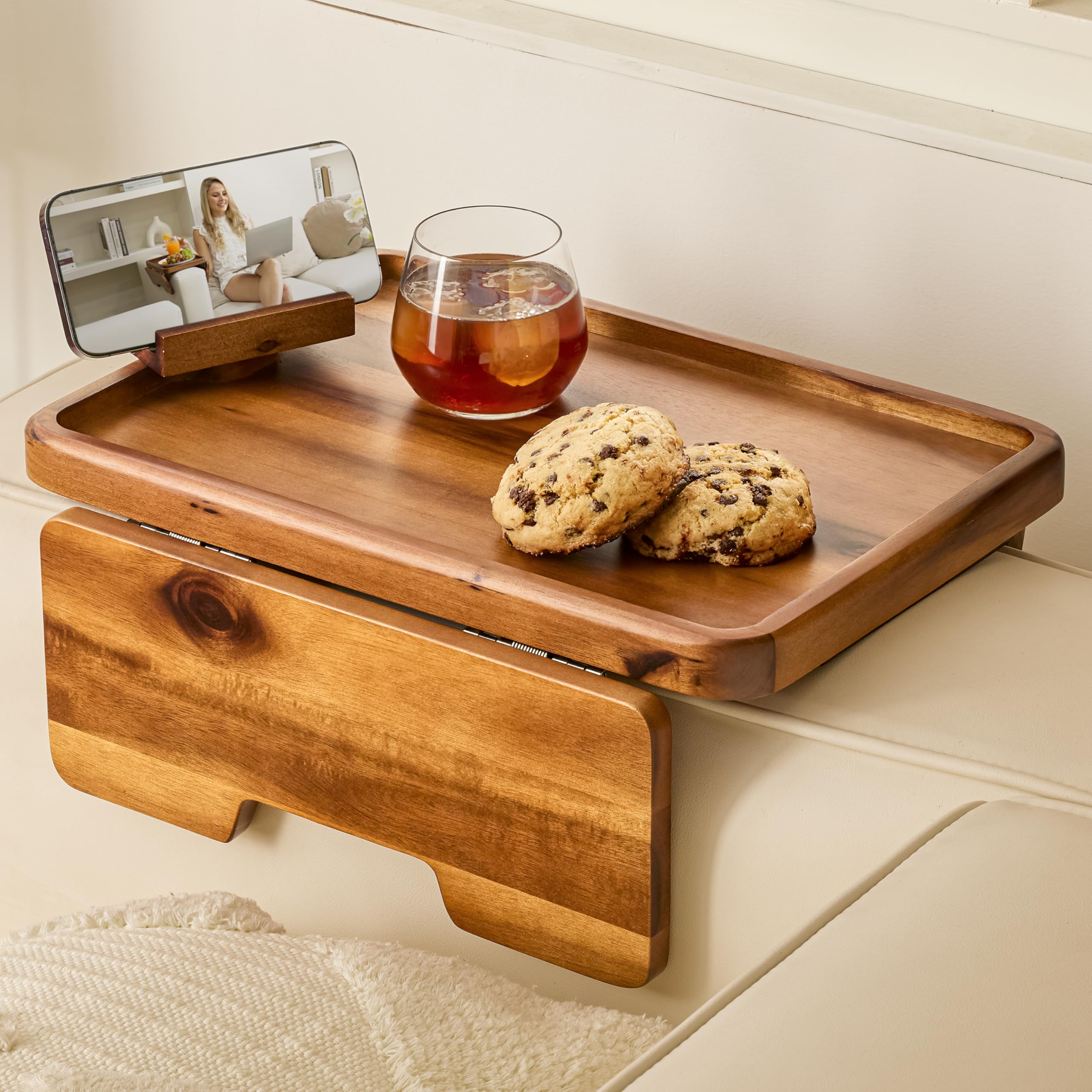 Table d'accoudoir de canapé en acacia 40 cm plateau de canapé en bois table d'appoint