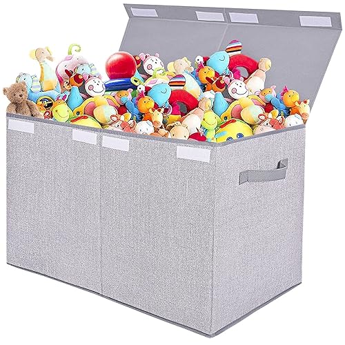 Caja de juguetes grande organizadora de almacenamiento con tapa, cajas plegables para juguetes para niños, cestas con asas resistentes para niños y
