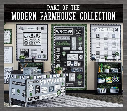 Miniatura 7 de Teacher Created Resources Modern Farmhouse Black con borde enrollado festoneado gris  50 pies  Decora tablones de anuncios, paredes, escritorios,