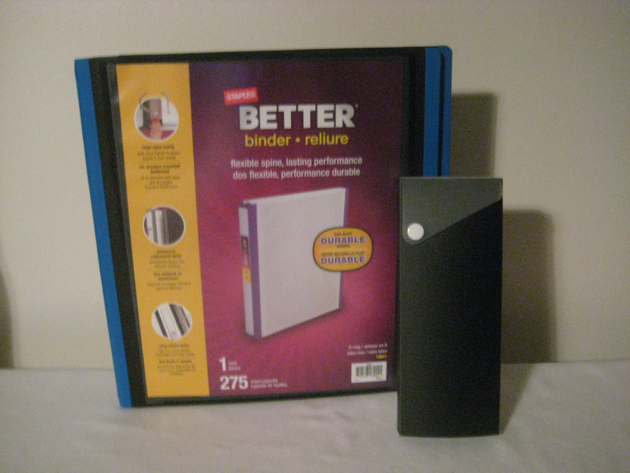 Staples Better Binder, 1 Inch Rings,/Holds 275 Pages, Color is Black & Blue 1 Binder and Free Pencil or Pen Case