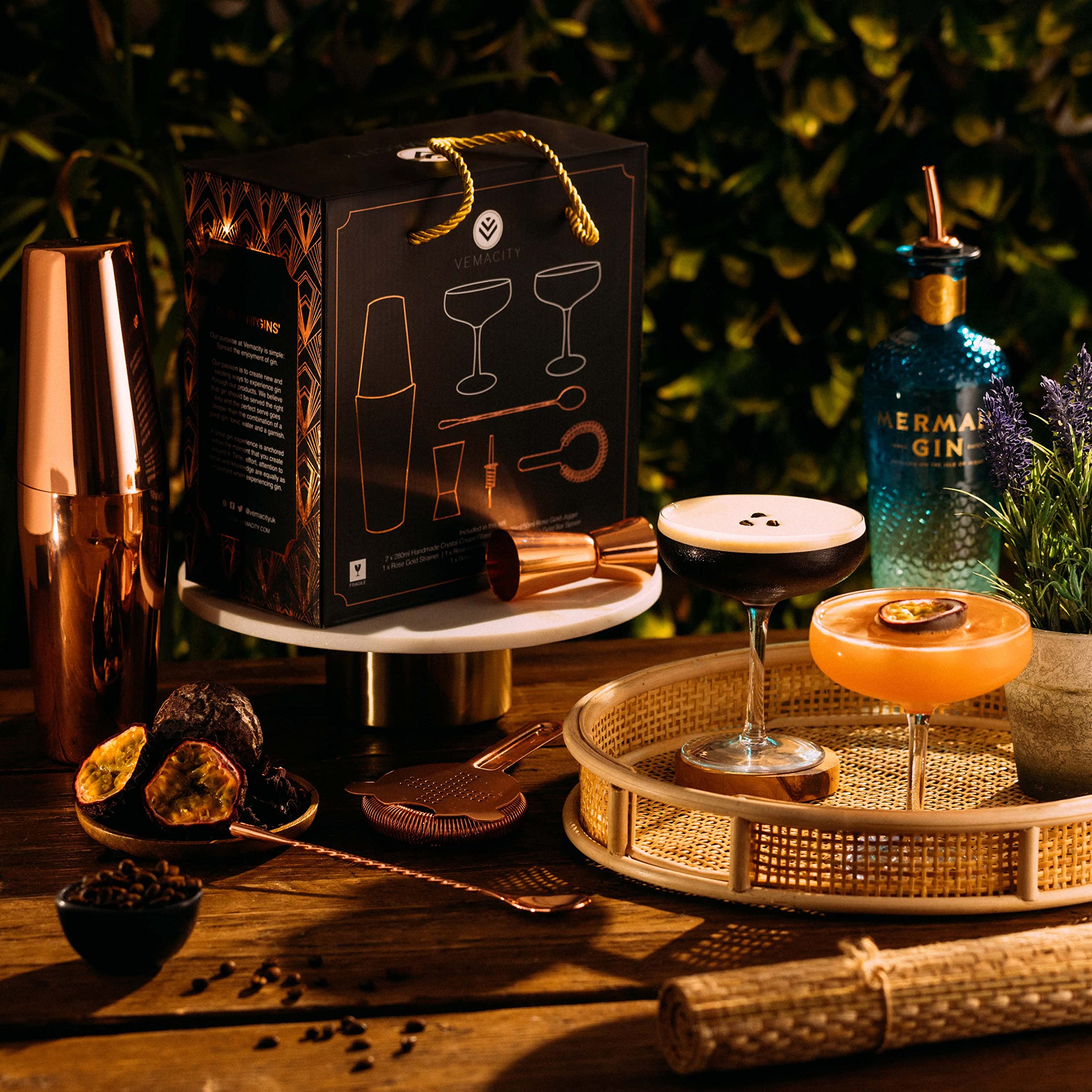 Vemacity - Cocktailset in rosé goud - inclusief 2 handgemaakte kristal