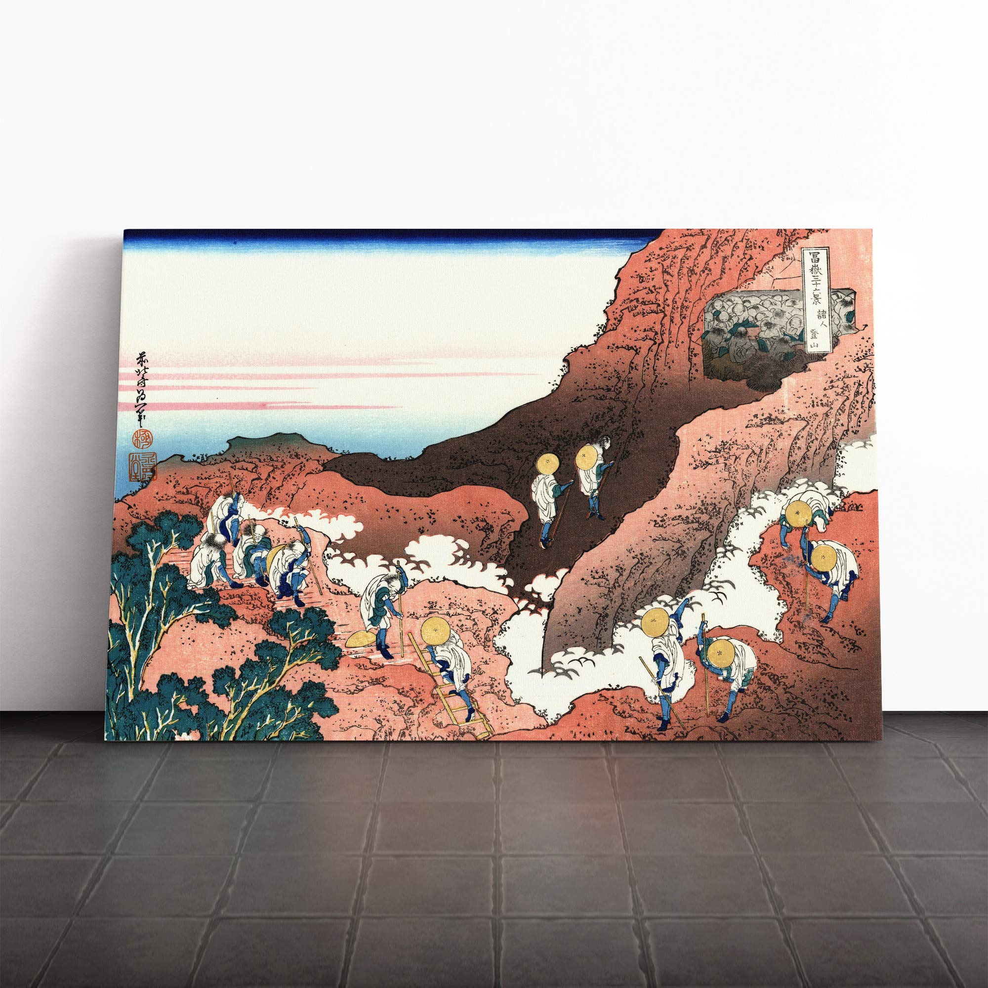 Hokusai Japanese Oriental Climbing Mt Fuji Canvas Print | Gallery Wrapped 30mm Frame Wall Art | 20x14 inches | Ready to Hang | Asian Picture | Living Room Bedroom Lounge Office