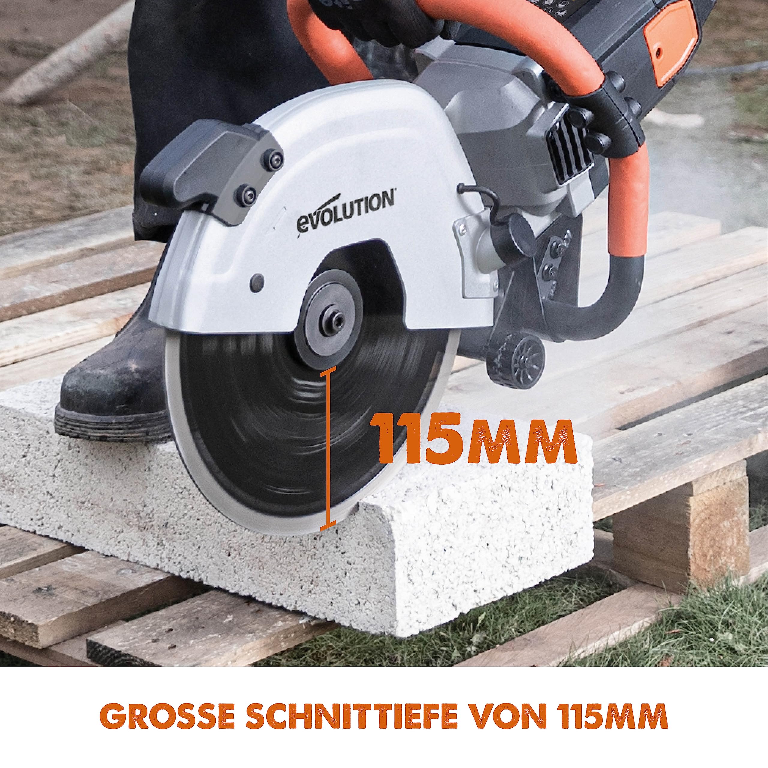 Evolution R300DCT Betonsäge Elektrische Steinsäge 2400W Steinschneidemaschine Trennjäger 300 mm Sägeblatt Diamantblatt Trennscheibe, 115 mm Schnitttiefe, schneidet Mauerwerk Gehwegplatten Beton