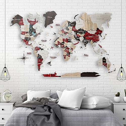 Miniatura 4 de Mapa del mundo de madera 3D - Arte de pared grande, mapa del mundo, mapa de madera, Kithcen y decoración del hogar. Regalo de inauguración de la