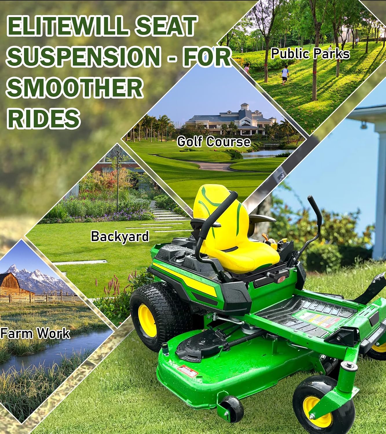 ELITEWILL Universal Seat Suspension for Zero Turn Mower Fit for John Deere, Hustler, Z TRAK, Kubota, Exmark Mower Tractor W/O Seat Slider