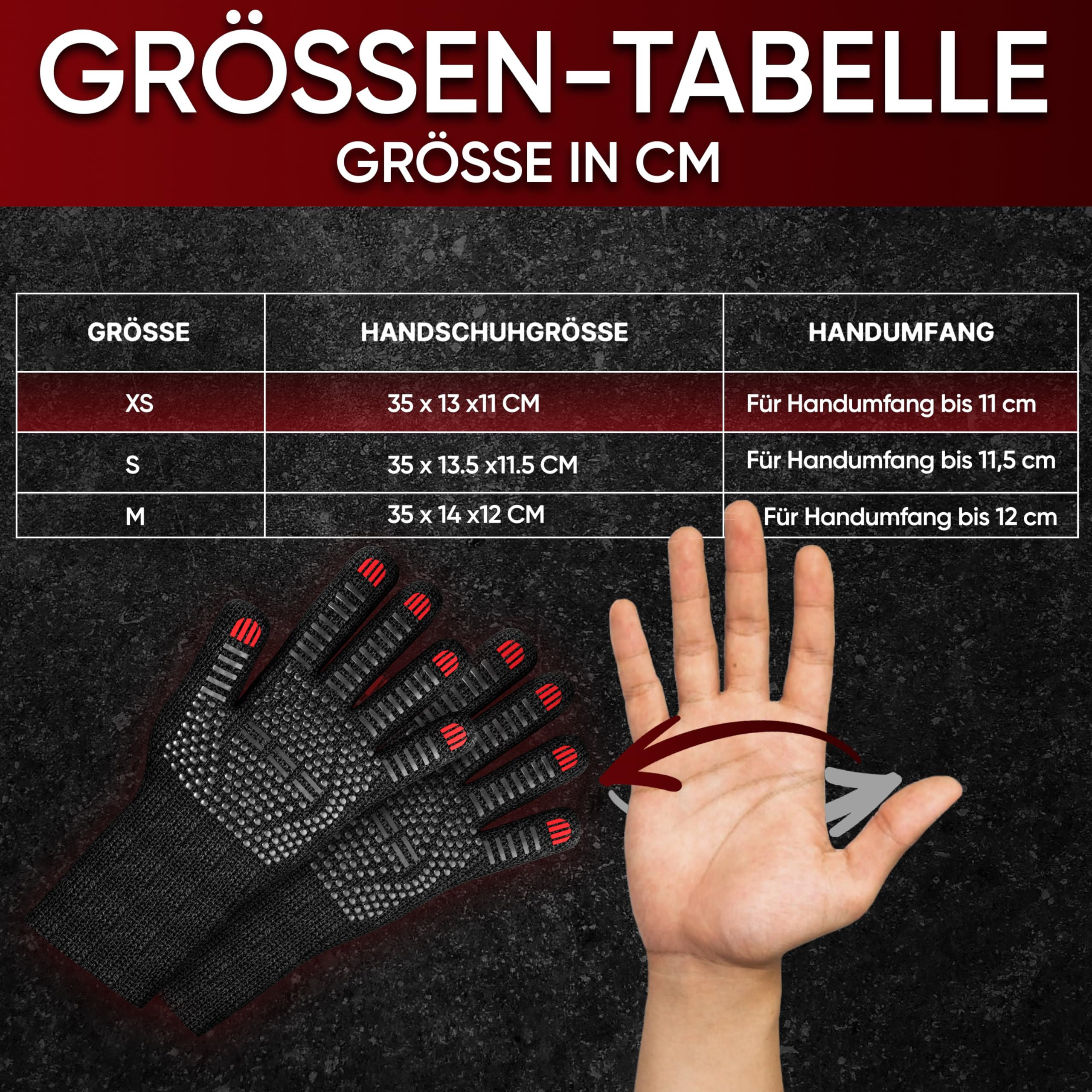GUSSKÖNIG Grillhandschuhe hitzebeständig bis 800 Grad (X-S) - feuerfeste Handschuhe aus Aramid - Grillhandschuh Kochhandschuhe für Indoor&Outdoor Kochen (Rot)