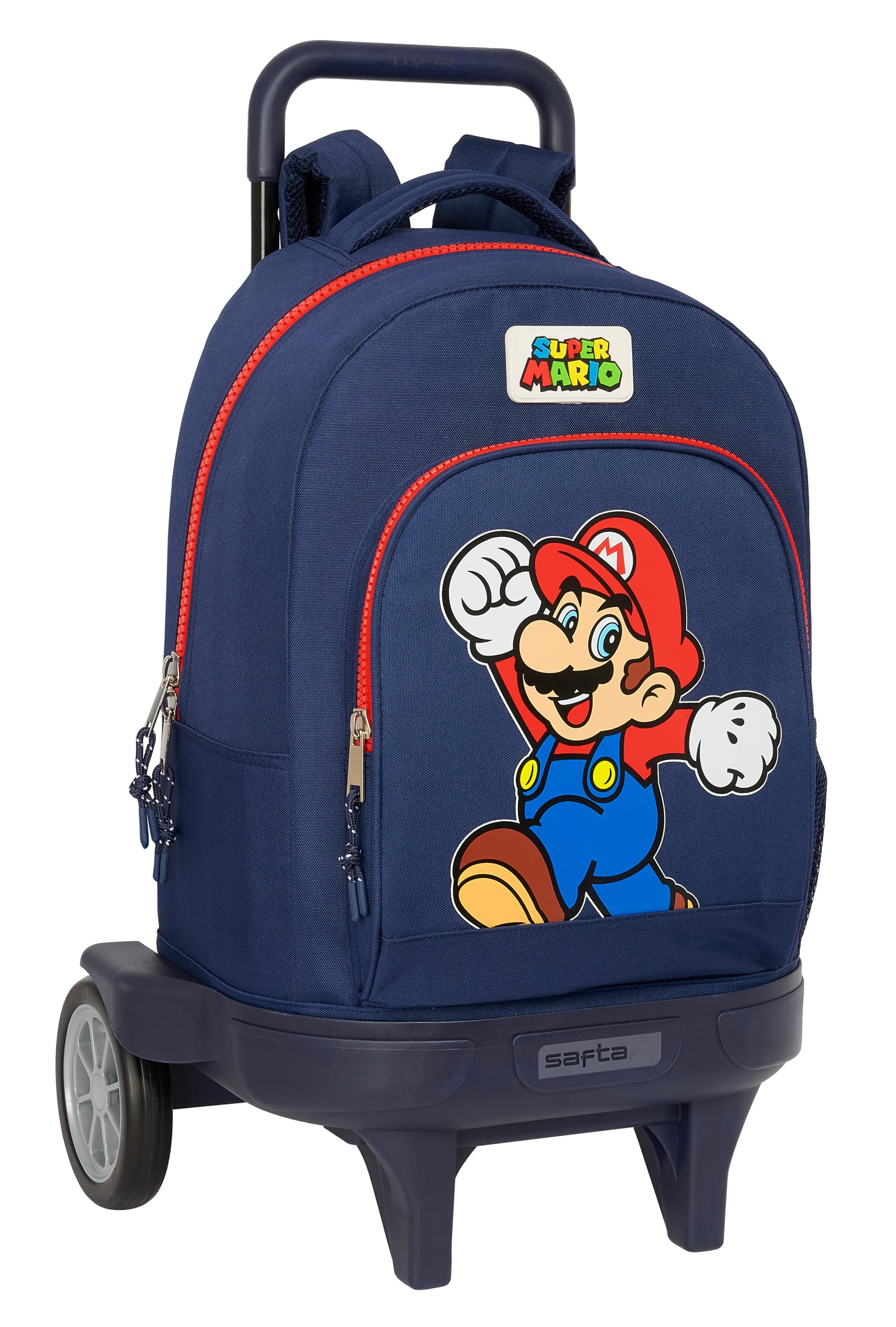 Safta Super Mario World - Mochila Grande con Ruedas, Compact Evolución, Extraíble, Ideal para Niños de Diferentes Edades, Cómoda y Versátil, Calidad y Resistencia, 33x22x45 cm, Color Azul Marino