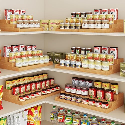 Miniatura 7 de Organizador de latas de bambú expandible para despensa, soporte de almacenamiento de latas ajustable de 3 niveles, organizador de soda con capacidad