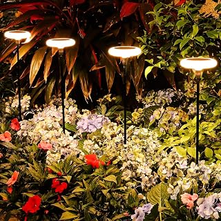 ZWOOS Solarlampen für Außen 4 Stück, LED Gartenbeleuchtung Solar, Solarleuchten für Außen mit IP65 Wasserdicht, Extra Helle Solar Gartenleuchten für Gartendeko, Blumentöpfe (Rund, Warmes)