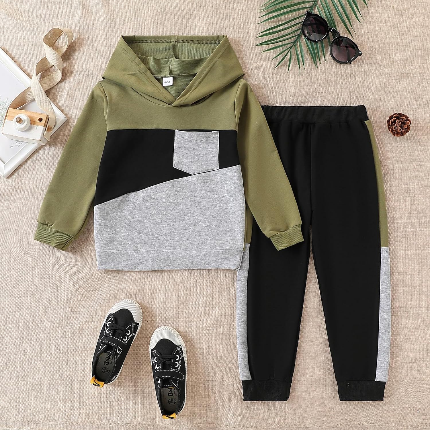 Boys Sweatsuit Long Sleeve Color Block Hoodie Sweatshirt and Jogger Pants 2PC Sets Fall Clothes (Sizes: 4-8) - Image 7