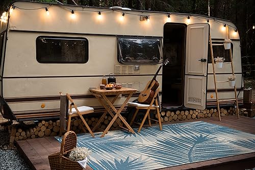 Miniatura 6 de Rugshop Tropical Floral Reversible Crease-Free Waterproof Premium Recycled Plastic Outdoor Rugs for Blue