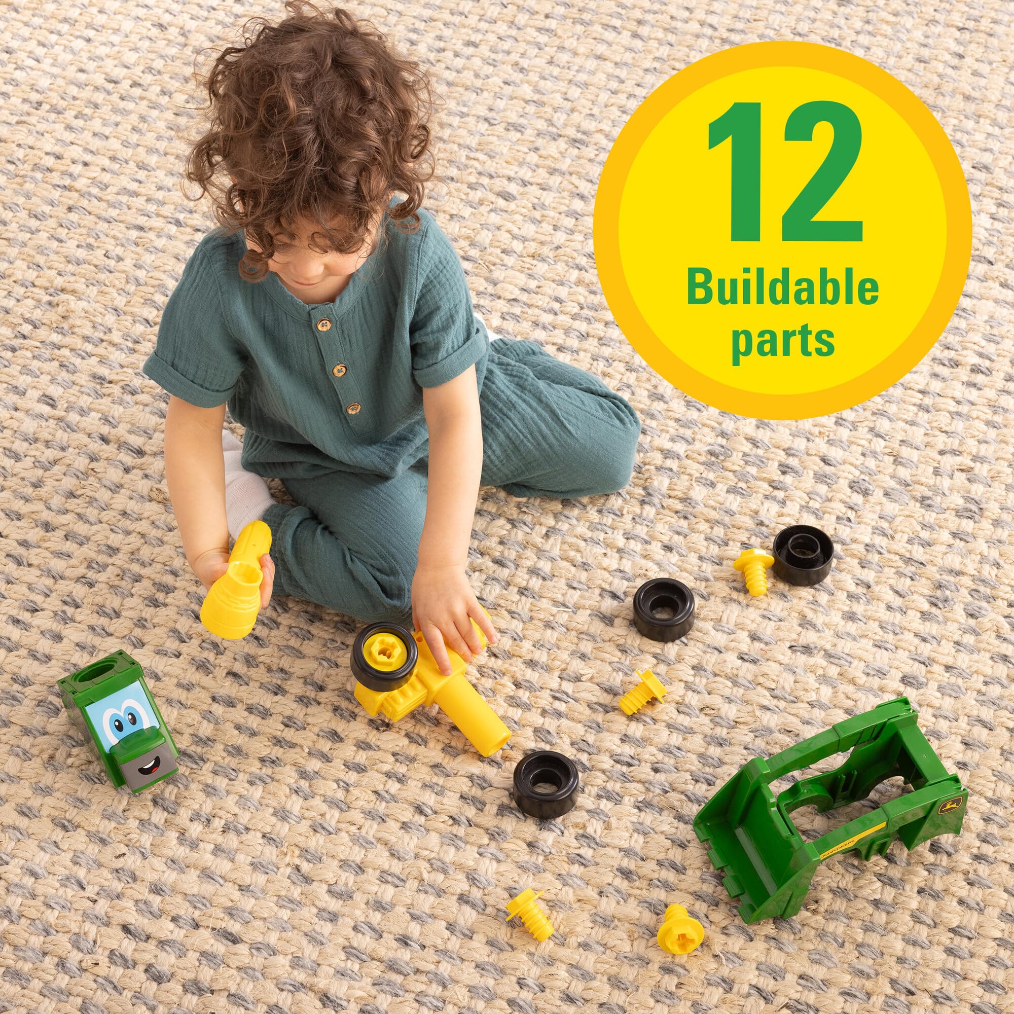 John Deere Build‑A‑Buddy Skid Steer Playset, 13‑Piece Take‑Apart Toy with Ratchet Tool, Push‑Along Wheels - Image 3