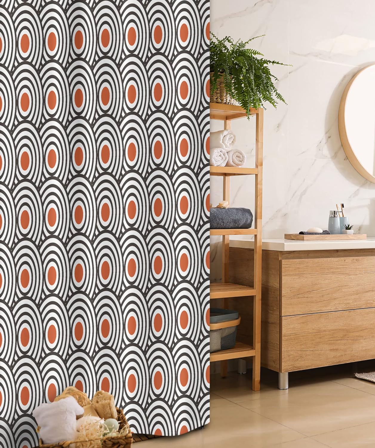 Ambesonne Modern Art Stall Shower Curtain, New Age Retro Minimalist Concentric Spiral Vortex Abstract Work of Art, Fabric Bathroom Decor Set with Hooks, 36" W x 72" L, Orange Charcoal Grey