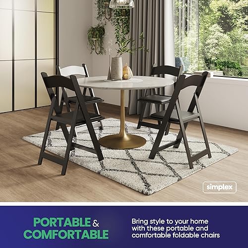 Miniatura 5 de SIMPLEX 4 sillas plegables apilables de resina negra, cómoda silla plegable negra, sillas plegables con asientos acolchados, sillas plegables para