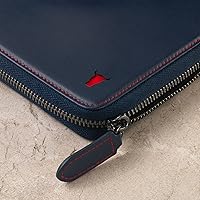 Vista 6 de TORRO Cartera de viaje Organizador de viaje de cuero genuino con soporte para pasaporte y tarjetero desmontable, Azul marino con detalle rojo