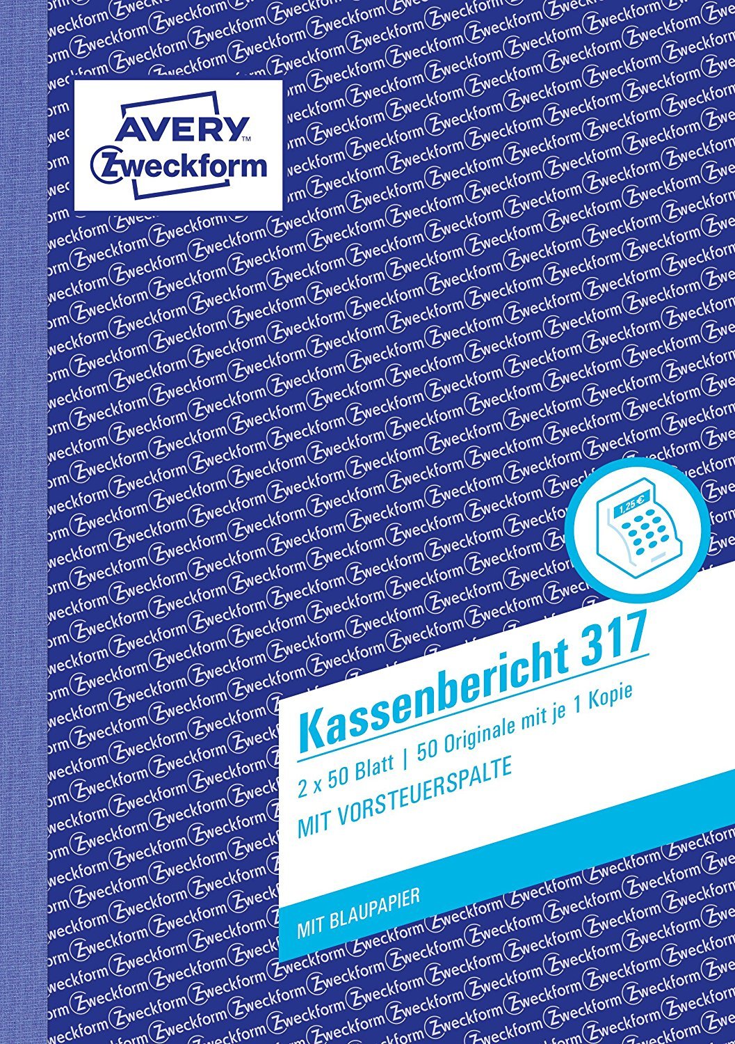Avery Zweckform 317 Kassenbericht 8er Pack (A5, mit 1 Blatt Blaupapier, 2x50 Blatt) weiß/gelb
