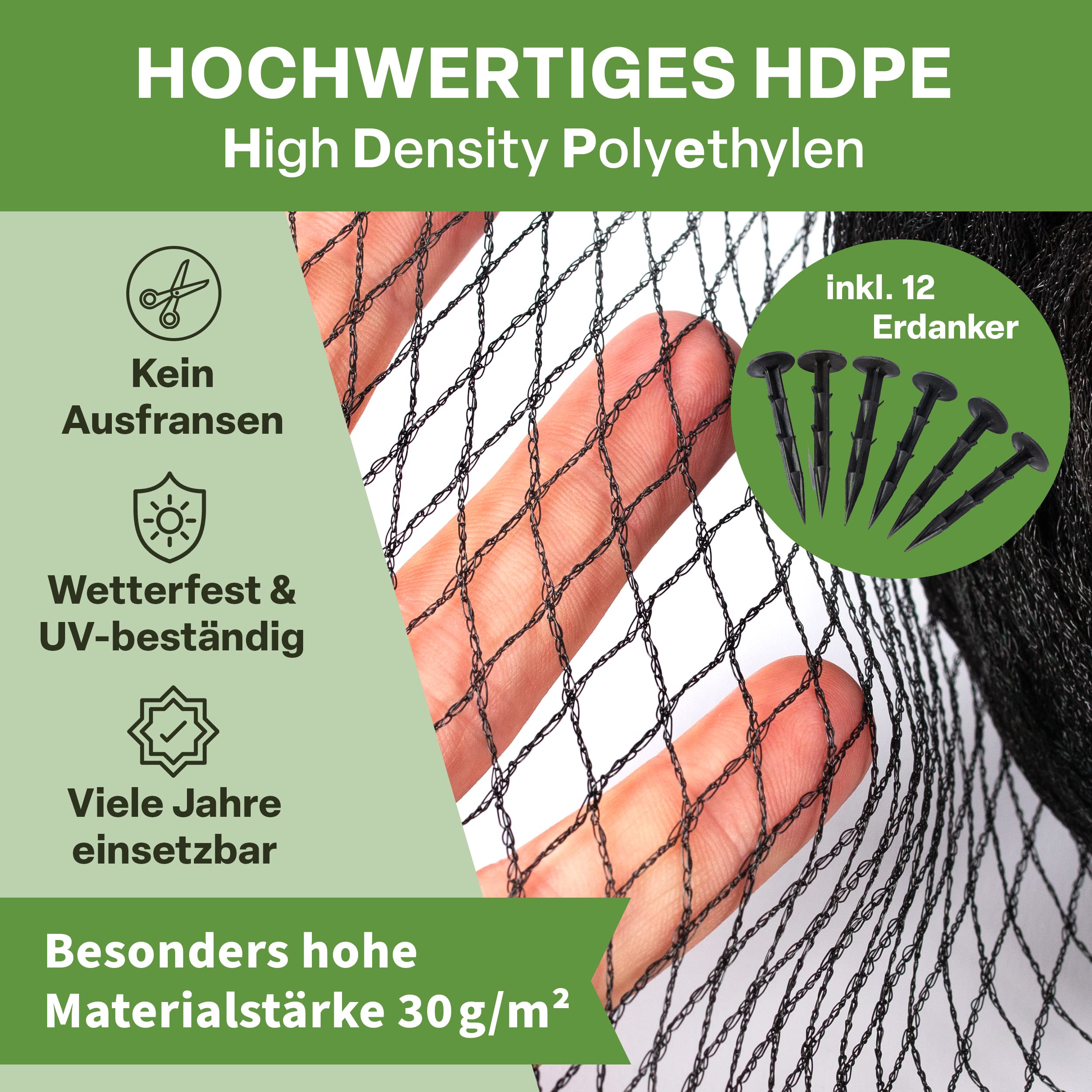 TTL GARDEN 6 x 10m Teichnetz 30g/m² schwarz engmaschig 12x12mm Masche - | starkes Vogelschutznetz mit 12 Bodenanker HDPE Poolnetz Obstbaumnetz Gartennetz Vogelabwehr Netz reißfest dehnbar robust