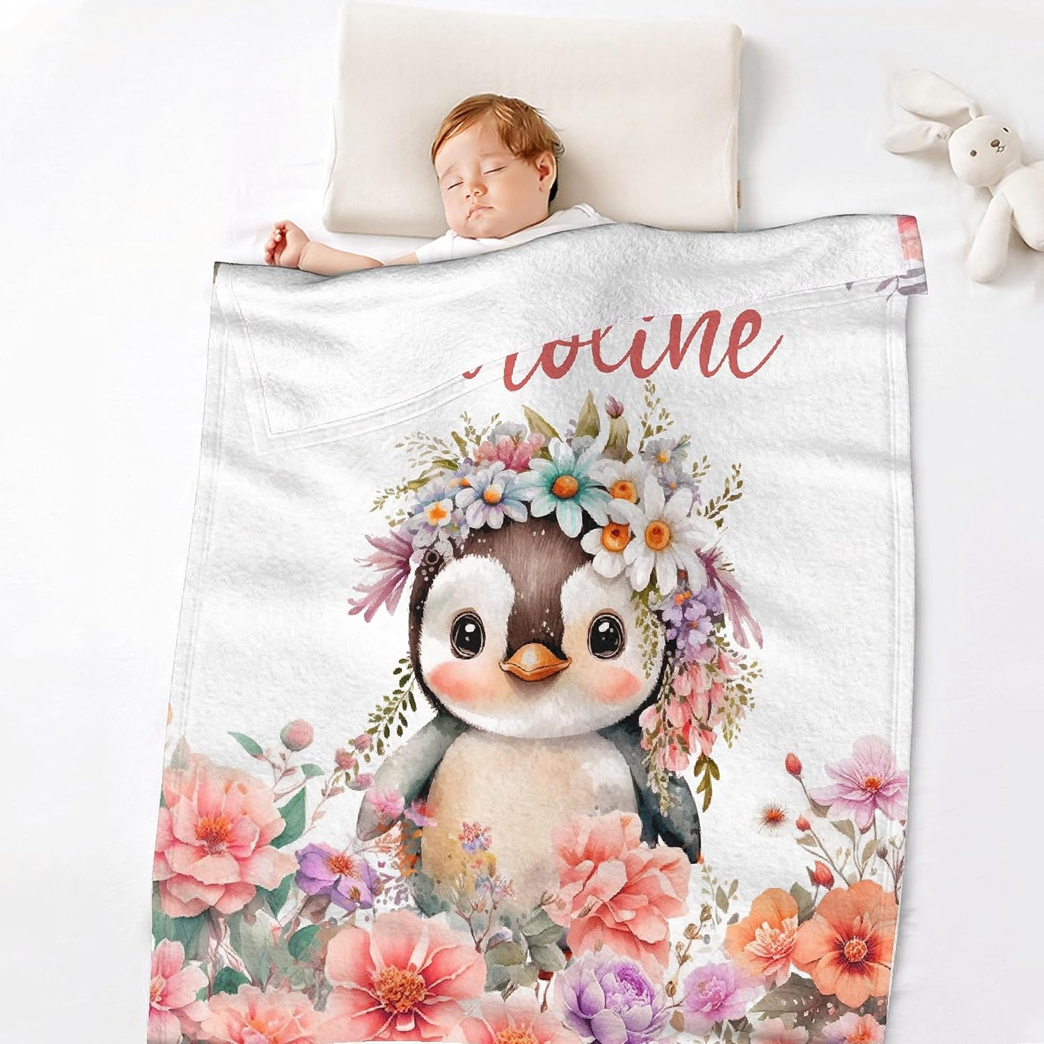 Custom Baby Name Penguin Blanket Soft Flannel Fuzzy Warm Plush Lightweight Throw for Couch Sofa Bed Office Camping Good Gift for Kid Boy Girl Teen 50''x 60'' for Teens