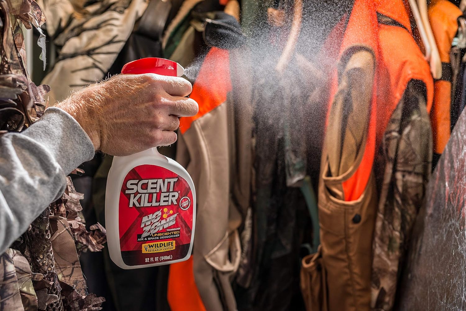 WILDLIFE RESEARCH CENTER Scent Killer Air and Space Deodorizer Spray, Unscented Odor Eliminator with NO Zone Technology, Ozone-Free