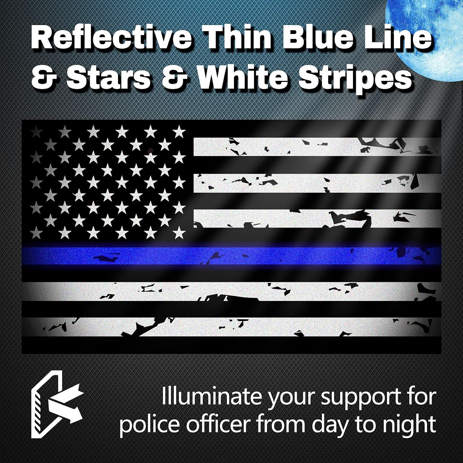 3 Pack Reflective New Tattered Thin Blue Line US Flag Decal Stickers | Compatible with Cars & Trucks, 5" x 2.7" American USA Flag Decal Sticker Honoring Police Law Enforcement Vinyl Window Bumper Tape