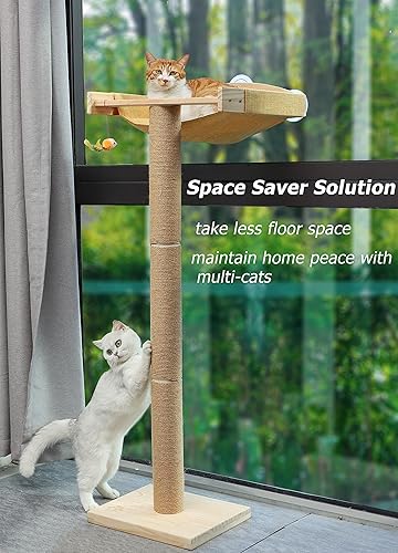 Miniatura 3 de Hamaca para ventana para gatos con postes rascadores, cama de ventana para gatos de interior, árbol de escalada de 46 pulgadas montado con ventosas