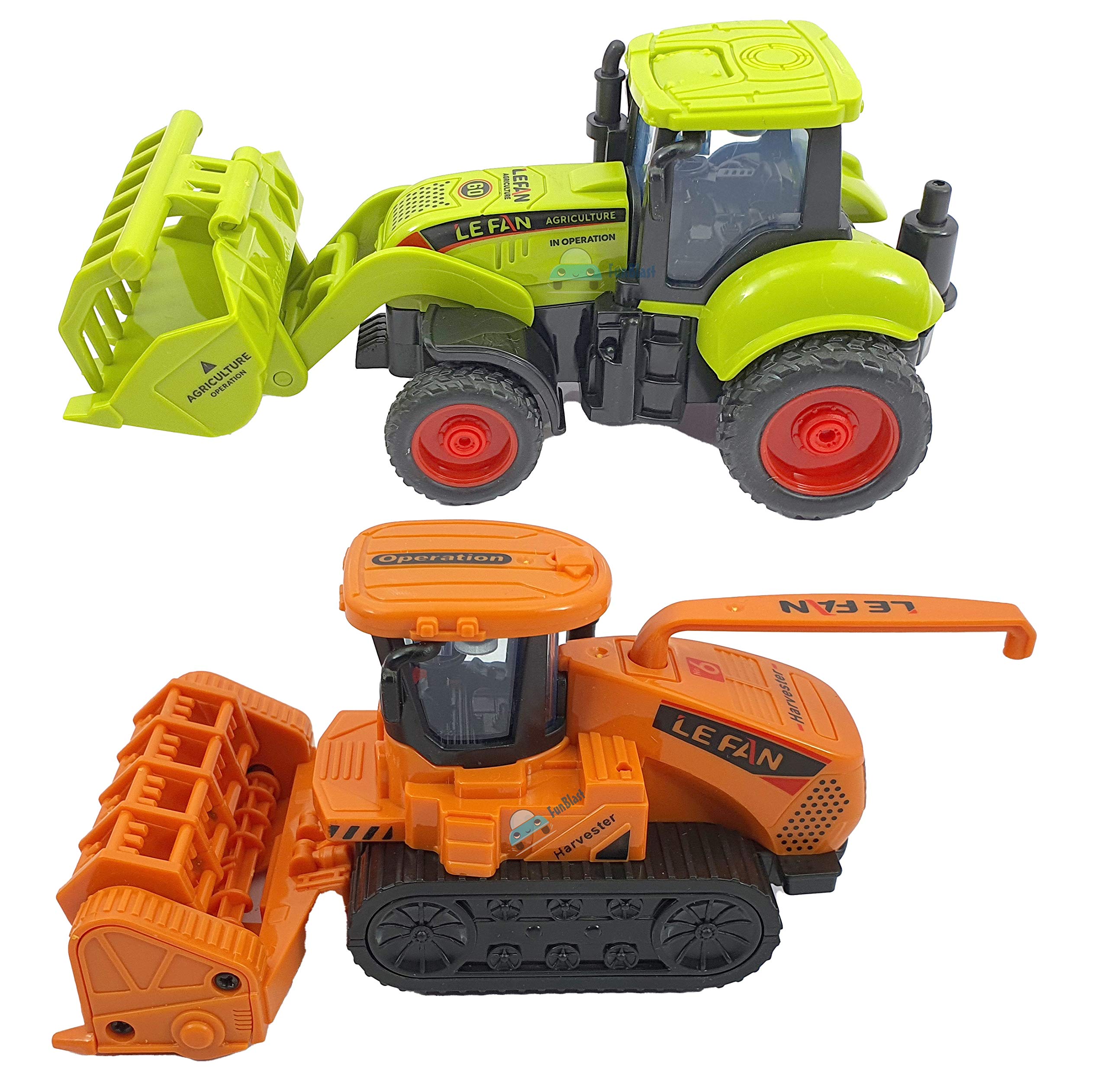 FunBlast Tractor Toy for Kids - Farm Tractor Toy with Trolley and Harvester Friction Power Tractor Vehicles Toy Set for 3+ Kids (Pack of 2;Multicolor)