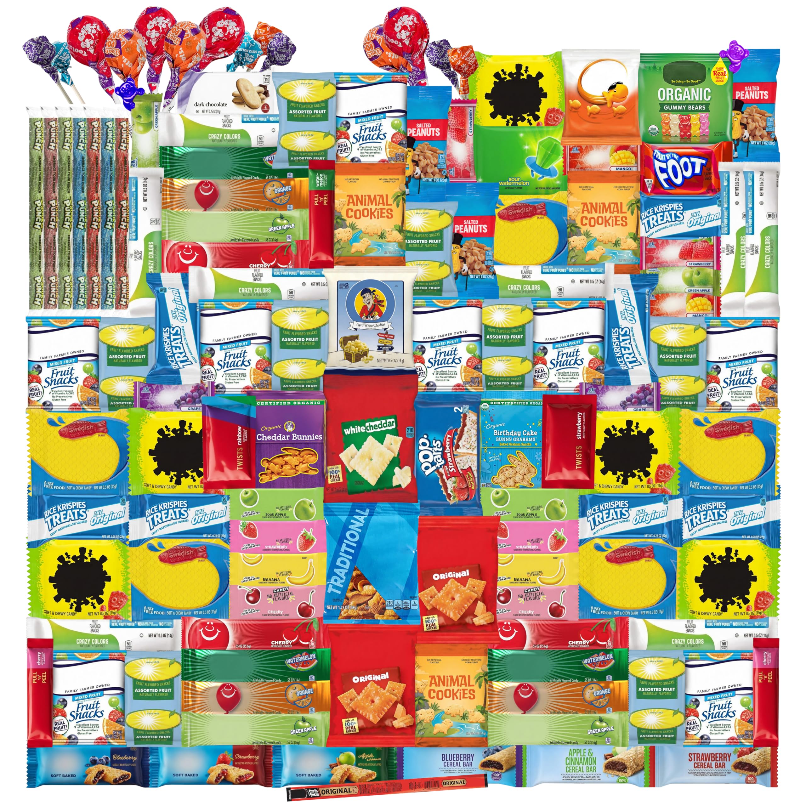 Foxy Fane 120 count Deluxe Snack Box - Ultimate Gift Care Package with Variety Assortment of Crackers, Cookies, Candy, Chips & other Snacks - Bulk Bundle of Delicious Treats (120 Snacks)